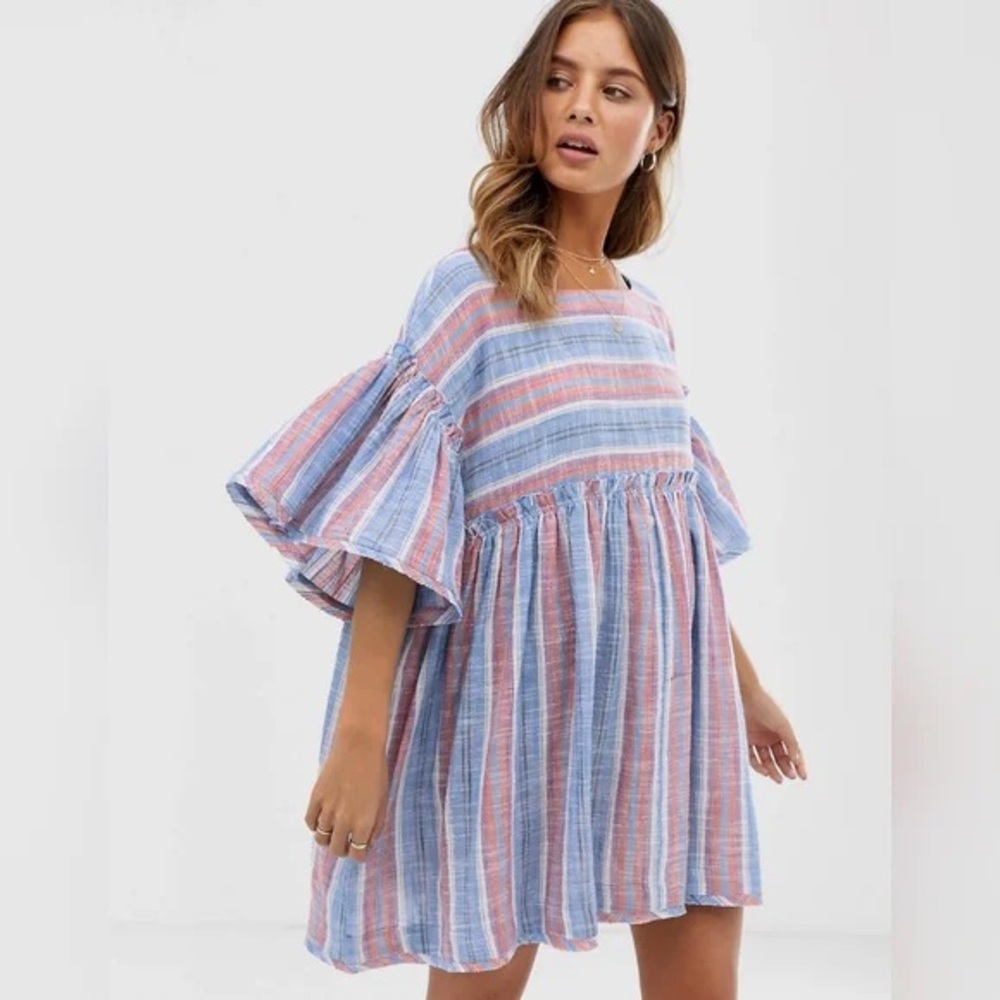 Free People summer nights Striped Boho Tunic Mini Dress | Size M